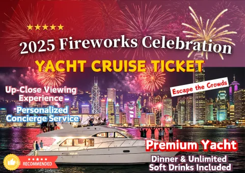 2025 Victoria Harbour Night Fireworks Cruise | Close-Up Viewing | Includes Private Butler Service | Dinner and Free-Flowing Drinks Included | October 1 Victoria Harbour Fireworks Celebration