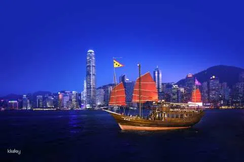 Victoria Harbour Night Cruise and Symphony of Lights on AquaLuna Red-Sail Junk Boat | Hong Kong